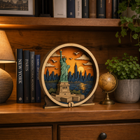 Statue de la Liberté - Ensemble de boîtes à ombres 3D |   Panneaux en contreplaqué peuplier découpés au laser pour suspension et présentation |   Étagère de bureau à domicile New York |   Cadeau personnalisable