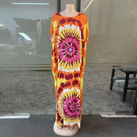 Nouvelle Robe Kaftan Bubu Décontractée Ample Respirante Confortable avec Grande Écharpe Imprimée Africaine Grande Taille Élégante pour Femme en Coton pour Fête