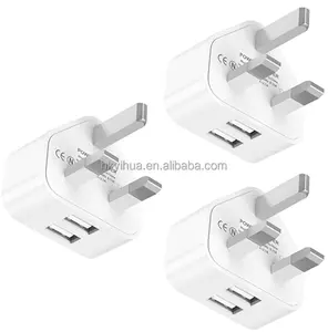 High quality UK plug 3-pin dual port USB fast charging head universal smartphone charging block 2A laptop wall charging