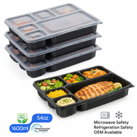 Boîte à lunch jetable en PP à 6 compartiments, 54 oz, compatible micro-ondes 120°C, congélateur -20°C, avec couvercle à fermeture rapide, logo personnalisé pour la livraison à emporter