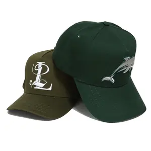 도매 모자 인기 패션 5 패널 녹색 야구 모자 자수 맞춤형 로고 면화 모자