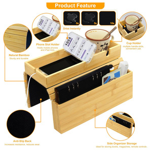 Bamboo <b>Sofa</b> Armrest <b>Tray</b> With Cup Holder Storage For Living Room - Product Image 3