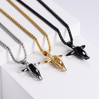 Hiphop Big Rock Punk Pendentif Bijoux En Acier Inoxydable Hommes Creux Chèvre Anime Tête De Taureau Pendentif Corne Pendentif Collier