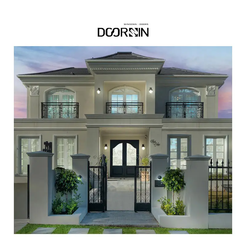 American New Construction Graphic Design Solutions Modern French Entry Doors with Durable Aluminum Alloy Frame Custom Window