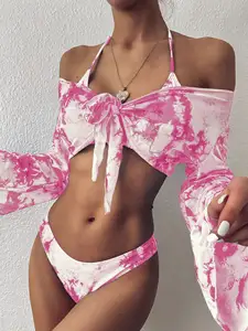 Factory Fashion Design Women Hot 3pcs Floral Printed Swimsuit Bikini Swim Bathing Suit Swimwear Beachwear