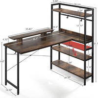Bureau de jeu en bois en forme de L pour la maison, avec éclairage LED, prise de courant, design durable pour l'apprentissage, les études et l'utilisation informatique