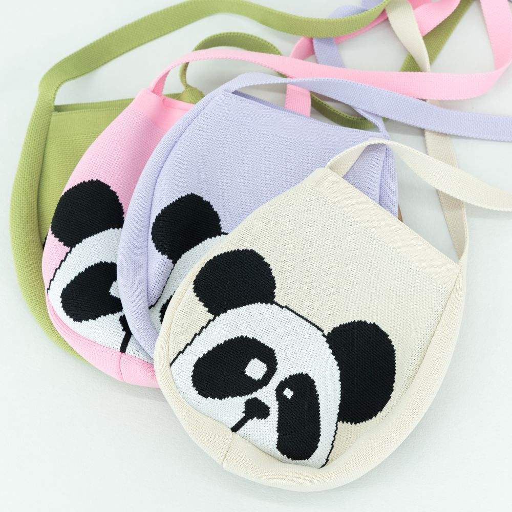 Hot Selling Women's Knitted Hand Bag Cute Colorful Panda Pattern Woven Crossbody Cell Phone Purse Stylish Lady's Wrist Bag for