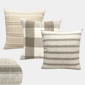 Linen Striped Grid Cushion Covers Decorative Home High Quality Throw Pillow Cover Plain Sofa Cushion Cover