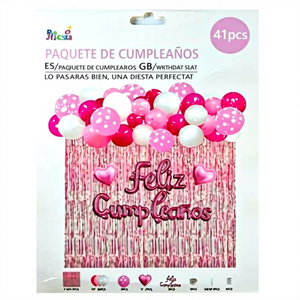 Peiyong Rosa, Set de Decoración de Cumpleaños de 41 Piezas, Kit de Arco de Globos de Látex de 12 Pulgadas, Artículos para Fiestas y Celebraciones, Modelo 61761 - Product Image 1
