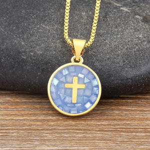 Модное разноцветное колье с подвеской в виде ракушки, 6 цветов, с перекрестным узором, женское, медное, религиозное украшение, аксессуар, подарок, оптом - Product Image 3