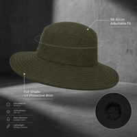 Chapeau de soleil noir polyvalent avec doublure en maille respirante, sangle de menton réglable, idéal pour la pêche, le camping et le safari (vente en gros)