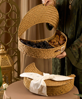 Boîte de rangement et d'emballage personnalisée en tissu brodé, forme croissant, pour desserts, pâtisseries, dattes et chocolats, qualité alimentaire, pour l'Aïd