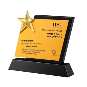 Trophée personnalisé créatif écologique en alliage de zinc poli gravé + cristal noir + aluminium Marque <span class=keywords><strong>Shang</strong></span> <span class=keywords><strong>Shi</strong></span> Étoile à cinq branches - Product Image 4
