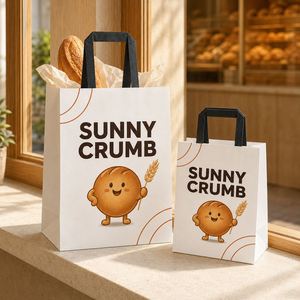 Bolsas de Papel Kraft Blancas con Logotipo Personalizado, Asas Planas Negras, para Panadería, Alimentos, Embalaje Reciclable, Bolsas de Compra al por Mayor, OEM - Product Image 6