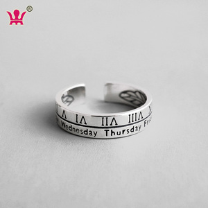 Vintage Thai <strong>Silver</strong> Roman Numeral Week Adjustable Open <strong>Ring</strong> for <strong>Men</strong> and Women Week Days Roman Numerals <strong>Silver</strong> <strong>Ring</strong> - Product Image 6