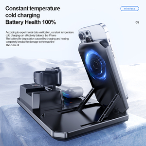 Station de charge sans fil magnétique, haut-parleur Bluetooth portable, chargeur sans fil 6 en 1 avec lumière nocturne RVB, réveil pour <span class=keywords><strong>iPhone</strong></span>, pour la maison - Product Image 4