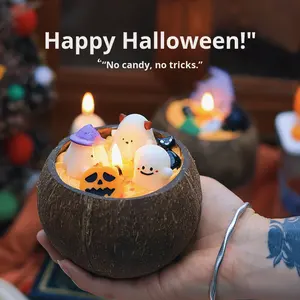 เทียนฮาโลวีนลายผีเทียนหอมขี้ผึ้งถั่วเหลืองอุณหภูมิต่ำทำด้วยมือดีไซน์ทันสมัยกะลามะพร้าวสร้างสรรค์กล่องตาบอดของขวัญ - Product Image 2