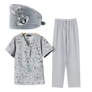 Conjunto de Uniformes Médicos Unisex con Estampado de Conejo de Dibujos Animados 2025, Uniformes de Hospital, Gorro Quirúrgico, Ropa de Trabajo para Enfermeras, Poliéster y Spandex - Product Image 1