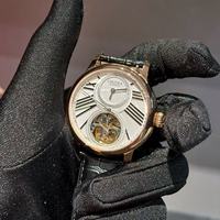Montre mécanique de luxe pour homme, analogique, squelette, cristal saphir, résistante à l'eau 5ATM, bracelet en cuir noir doré, mode de luxe
