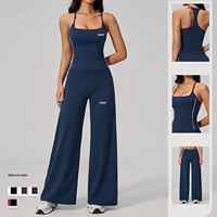 Ensemble de yoga d'été personnalisé pour femme avec logo – Débardeur amincissant et pantalon large à séchage rapide, 2 pièces pour la course, la gym et le Pilates