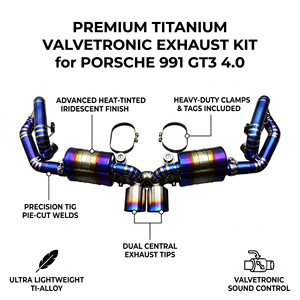 ท่อไอเสียแบบ Catback วาล์วไทเทเนียม Vortex สำหรับ Porsche 911 GT3 991 4.0L Flat-6 สีฟ้าเบิร์นพายคัท ปลายท่อคู่ตรงกลาง - Product Image 1