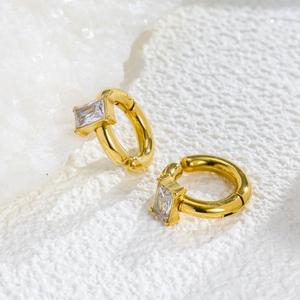 Boucles d'oreilles créoles élégantes en acier inoxydable plaqué or 18 carats, <span class=keywords><strong>de</strong></span> luxe, avec six diamants, pour femmes - Product Image 6