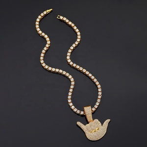 RQ Hip Hop joyería Iced Out 5MM tenis cadena Punk aleación y Bling Rhinestone Gesticulate colgante collar - Product Image 2
