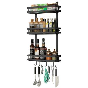 3-<b>Basket</b> Magnetic Carbon Steel Folding Spice Rack with Hook <b>for</b> Wall Mounted Fridge Organizer - Product Image 2