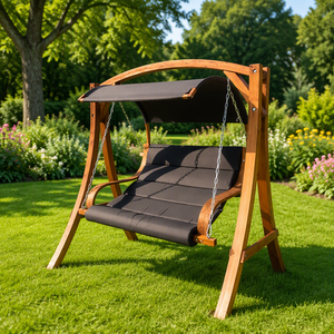 Larch <strong>Wood</strong> Outdoor <strong>Swing</strong> <strong>Seat</strong> with a Cream-coloured Canopy, for Gardens, Backyards, Poolside and Patios - Product Image 2