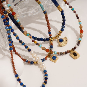2025 luxe naturel Lapis Lazis en acier inoxydable pendentif perle d'eau douce perle bijoux de <span class=keywords><strong>mode</strong></span> pour les femmes - Product Image 3
