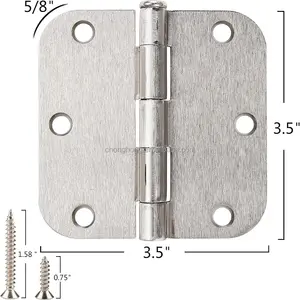 Door Hinges 3-1/2" X 3.5 Inch 5/8 Radius Brushed Nickel Hinges Corrosion Resistance Bilateral Symmetry Square Hinge