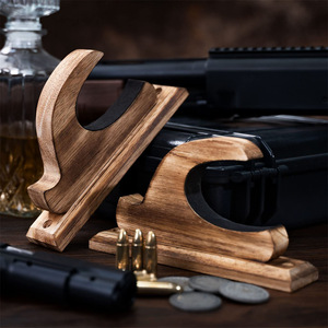 Soporte de pared de madera para armas, estante horizontal de madera maciza para exhibir rifles, para armas de caza y arcos, duradero, un par. - Product Image 3