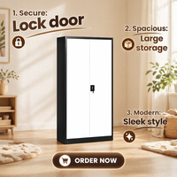 Armoire métallique noire moderne à 2 portes pour bureau, armoire de rangement en acier avec étagères réglables, casier scolaire étanche