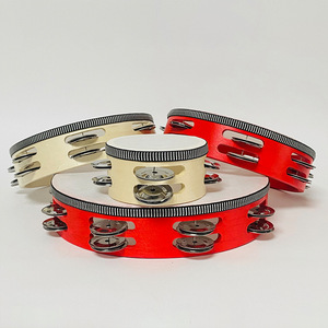 Tambourins à clochettes en bois double couche en gros, 4-10 pouces, tambours à main, percussion Orff pour mariages et églises - Product Image 2