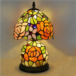 Modern Floral Stained Glass LED <strong>Table</strong> Lamp Resin Base Vintage Handcrafted Shade for Bedroom Living Room Study Decor - Product Image 1
