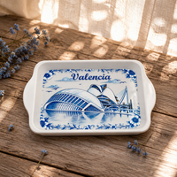 Plateau de rangement pour vaisselle de cuisine en mélamine bleu et blanc Valencia, type sur pied