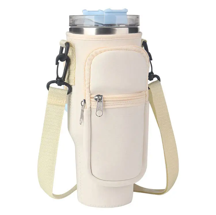 SG0407 5 renk ayarlanabilir omuz askısı ile neopren su şişesi taşıyıcı ve kolu ile telefon cebi 40oz kupa kılıfı