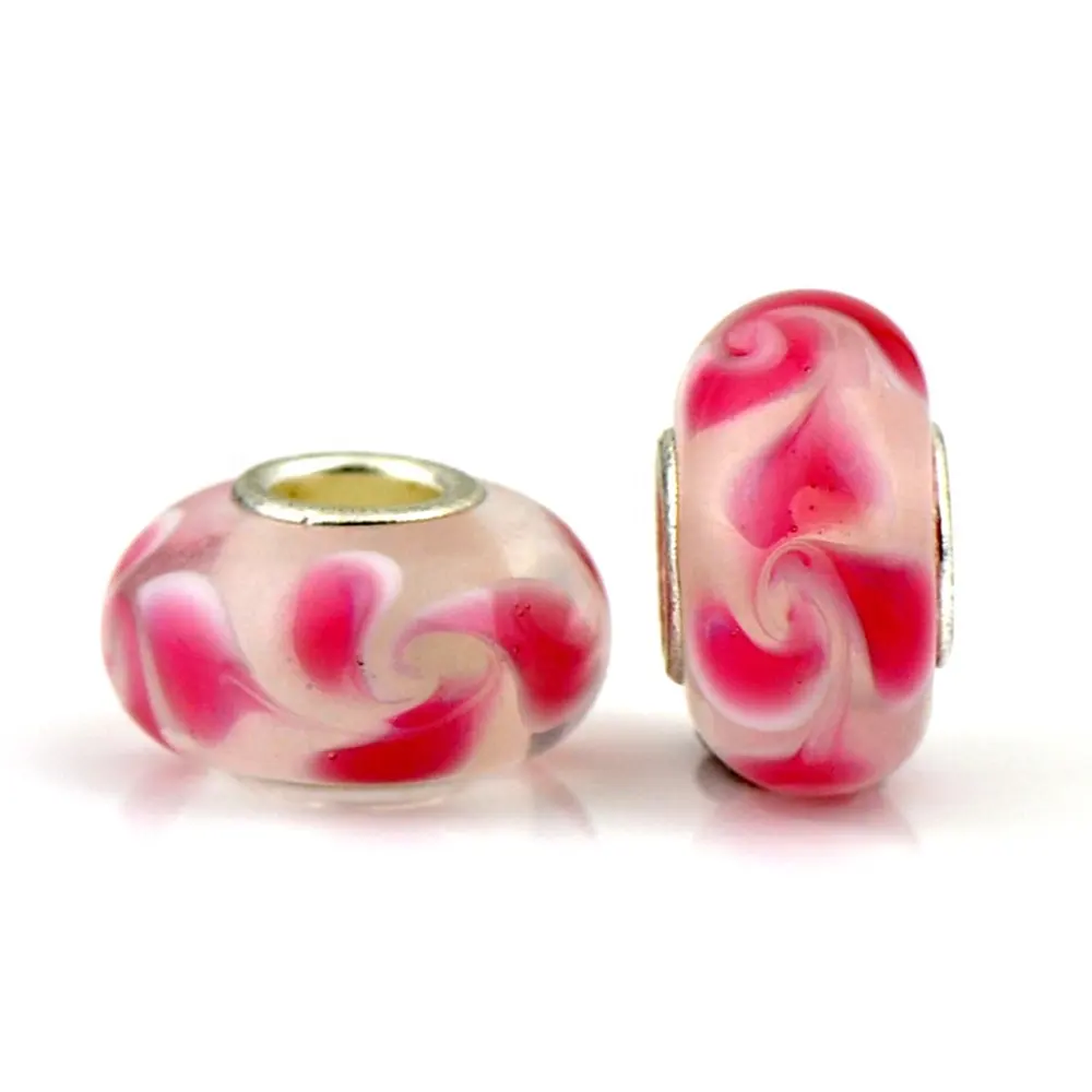 Eleganti perle di vetro di Murano rotonde floreali rosa perline di vetro di Murano Charms Fit braccialetti da donna fai-da-te accessori per la creazione di gioielli