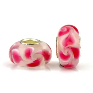 Elegant Floral Pink Round Lampwork Bead Murano Glass Beads Charms Fit DIY Women Bracelets Jewelry Making Accessories