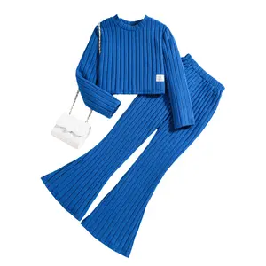 Children Stripe Long-Sleeved Shirt Bell-Bottom Pants Two-Piece Girls' Suit Kids Clothes Set Girls 8-12 Years Of Age