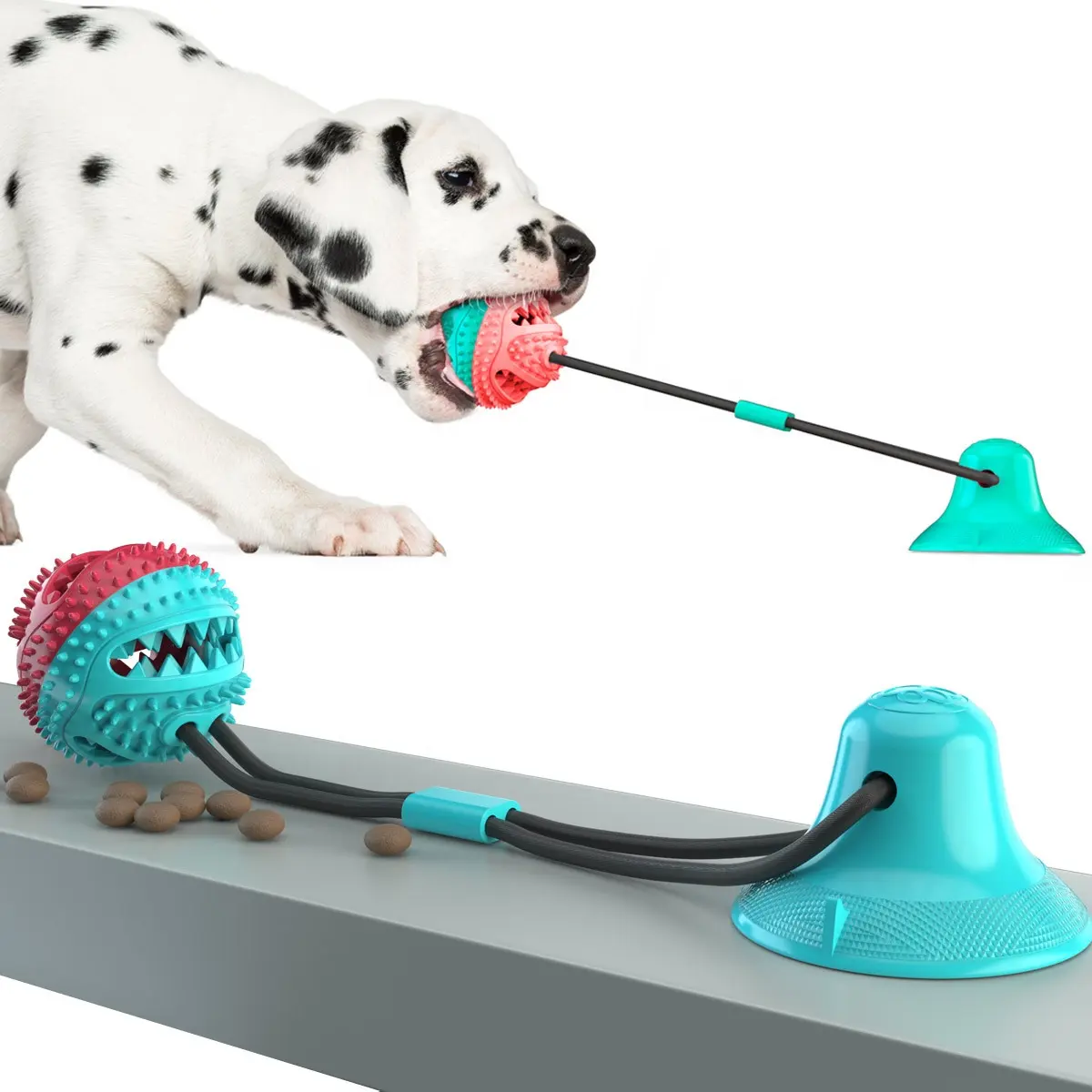 सक्शन कप कुत्ते खिलौना, कुत्ते रस्सी गेंद खींच खिलौना के साथ डबल चूषण कप, बहुक्रिया दाढ़ काटने खिलौना टग युद्ध के लिए आक्रामक चबाना