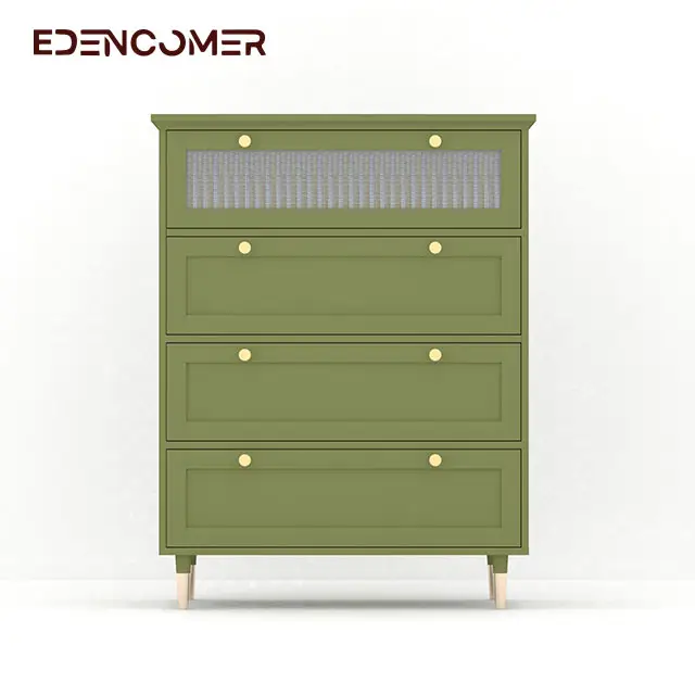 Design moderne, style tendance, grand espace de rangement, commode en bois à 4 tiroirs vert avocat pour chambre à coucher