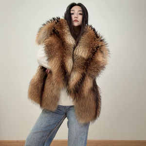 Gilet in Vera Pelliccia <span class=keywords><strong>di</strong></span> Procione per Donna, Collo Grande, Invernale, Spesso e Caldo, Senza Maniche, Giacca Corta - Product Image 1