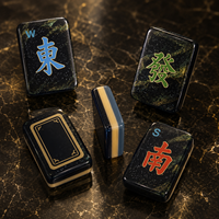 Jeu de Mahjong américain Quatre Saisons Orientales, tuiles de Mahjong en acrylique 3 couches motif spirale dorée Galaxie, motifs Prunier, Orchidée, Bambou, Chrysanthème