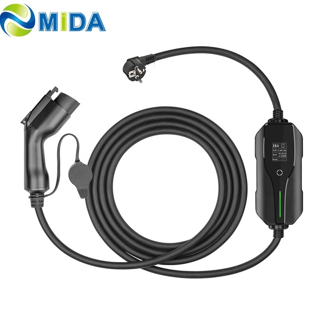 MIDA Mode 2 EV Charger Type 1 8A/10A/16A J1772 Portable EV Charging Connector with Schuko EU Plug CE TUV Certified