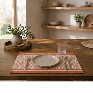 Mantel Individual de Algodón Premium con Estampado de Hojas Naranja Óxido y Borde a Rayas |   Elegante Mantel Individual Estampado para Mesa de Comedor, para el Hogar y Restaurantes - Product Image 4