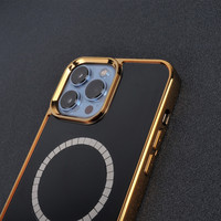 Coque vierge personnalisée avec cadre plaqué or et incrustation de rainure magnétique en cuir pour iPhone 15 pro max coque de téléphone