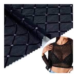 Tela de Malla de Poliéster y Elastano con Rayas Flocadas y Patrones Brillantes, Tela de Malla para Camisetas Transparentes y Sensuales para Mujer - Product Image 1
