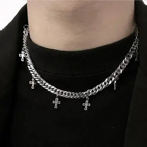 VAF 45+10CM Cuban Chain with Multiple Cross Pendants Necklace Coole Ketten Halskett Mann