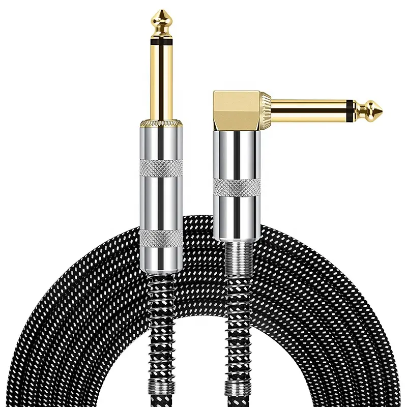 Xput 1/4 Inch Gold Plated Connector Angled Guitar Bass Instrument Cable with 6.35MM Right Angle Connector
